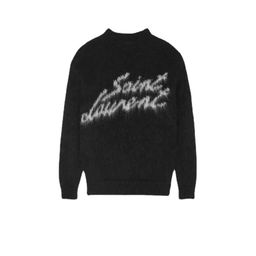 thumbnail for 2024 Winter New Signature Letter Loose Soft Waxy Mahair Black Knitted Shirt Lazy Style Sweater Top for Men and Women