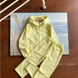 thumbnail for 26 Spring and Autumn New Casual Sports Air Layer Hooded Jacket and Sweatpants Set 454 and 461