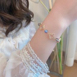 thumbnail for Ametista natural, cristal de morango, cristal rosa, citrino, obsidiana, pulseira de liga de trevo de quatro folhas, várias opções disponíveis