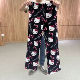 thumbnail for Cross-Border Cartoon Christmas Pajamas for Women's Home Casual Kitty Cat Velvet Pants Can Be Labeled, or European Sizes