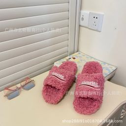 thumbnail for Paris wool slippers women's casual wear autumn and winter new B family embroidered letter family word couple wool slippers