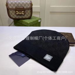 thumbnail for Plaid Letter Knitted Hat Correct Version Fashionable All-match Wool Hat Autumn and Winter Warm Cross-border European and American Explosions Cold Hat