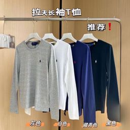 thumbnail for 2025 classic pony embroidery simple and versatile cotton men's and women's crew neck loose long sleeve T-shirt top large size