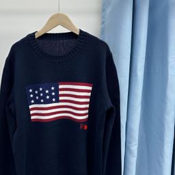thumbnail for High version R.L European and American new loose round neck flag pattern simple and versatile knitted sweater casual and versatile