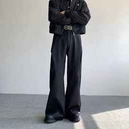 thumbnail for High-end versatile black suit wide-leg pants, men's trendy high street slacks, loose straight floor-length trousers, and suits