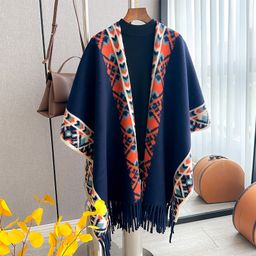 thumbnail for 2023秋冬新款流苏披肩斗篷女士百搭千鸟格格子开衫大码披风围巾