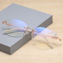 thumbnail for Cross-border rimless diamond trimming protection blue light reading glasses for middle-aged and elderly women, clear and near dual-light dual-light reading glasses