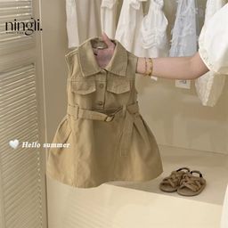 thumbnail for Lime Korean Children's Wear Summer New Girls' Sleeveless dress Baby Fashion Design Sense Workwear Skirt Vest Skirt