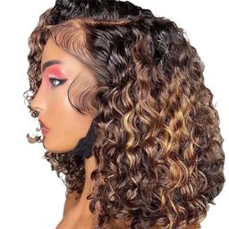 thumbnail for Human Hair Front Lace Bob Double Drawn Water Wave BOB Wig Foreign Trade Wig