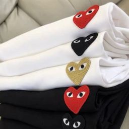 thumbnail for Camiseta de algodão puro com meia manga e ombro direito para homens e mulheres, gola redonda, verão, coração bordado, marca da moda.