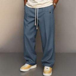 thumbnail for Men's solid color button-down comfortable everyday straight urban style drawstring slacks