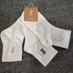 thumbnail for New On Socks 3 pairs of couple solid color black and white trendy socks fashion embroidered casual cotton socks high top