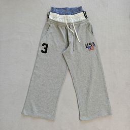 thumbnail for Cross-border new products: American fake three-waist drawstring embroidery national flag splicing, casual wide-leg pants, sweatpants, loose and versatile trend