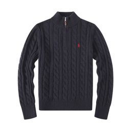thumbnail for Cross-border embroidered Pony Label Rough RL European and American vintage half-zip twisted sweater knit top