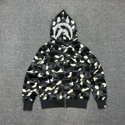 thumbnail for Cross-border wholesale generation ape head luminous camouflage laser shark hooded zipper cotton sweater