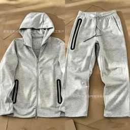 thumbnail for 26 Spring and Autumn New Casual Sports Air Layer Hooded Jacket and Sweatpants Set 454 and 461
