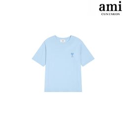 thumbnail for Fashionable Brand Ami Short-Sleeved Towel Embroidered Heart T-Shirt Macaron Same Color Loose and Versatile Pure Cotton Couple Outfit Star Same Style