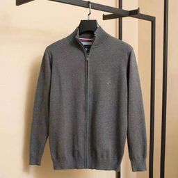 thumbnail for Spot Export 23 Autumn and Winter Tommy Men's Cardigan Turtleneck Embroidered Zipper Knitwear Knitwear Jacket 1