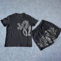 thumbnail for Synaword American Foam Monogram Print Short Sleeve T-Shirt Shorts Men's Fashion Brand Casual Sports Synaworld