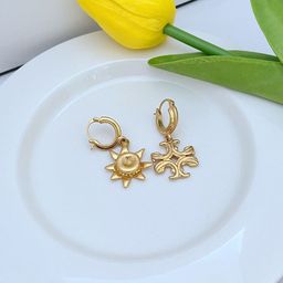 thumbnail for European and American fashion, light luxury, personality inlaid with English letters, sun shape, asymmetrical women's earrings