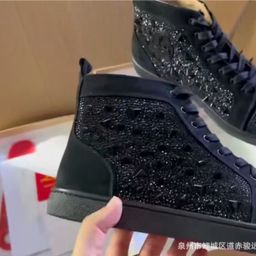 thumbnail for European station foreign trade model CL new red sole high-top shoes casual and versatile black velvet studded drill shoes fashion trend men and women