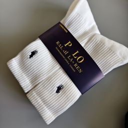thumbnail for Foreign trade men's embroidery polo ralph lauren pony towel bottom black and white classic sports white cross border socks