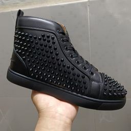 thumbnail for Casual High-Top Printed Sneakers for Men, Trendy Brand with Rivets, Black, Wear-Resistant Men's Casual Shoes, European and American Style, Spring Season