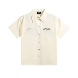 thumbnail for 2024 European and American Summer New Rhude Joint Lapel Short-Sleeved Shirt Letter Printing Men's and Women's Casual Tops Trendy