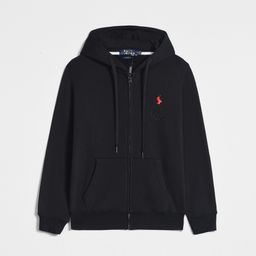 thumbnail for RL Versatile Spring and Autumn Men's Thin Plus Size Hooded Cardigan Solid Color Zipper Sweatshirt Polo Pony Embroidered Jacket Casual
