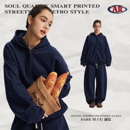 thumbnail for Artie | Autumn and Winter 430g Fleece-Lined Constant Warm Leather Side Pocket Ykk Zipper Hooded Cardigan Sweatshirt Suit