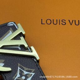 thumbnail for New L Men's Belt Smooth Buckle V Letter Belt Youth Plaid Pants Belt Trendy Casual Business Belt