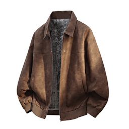 thumbnail for 秋冬季美式复古皮衣夹克外套男加绒加厚翻领麂皮绒夹克外套男士
