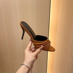 thumbnail for High version of summer S family European and American fashion square toe thin heel black temperament high-heeled sandals women's patent leather wear half flip-flops