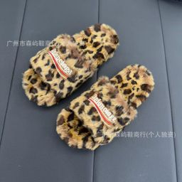 thumbnail for Foreign trade high version Paris wool slippers women's outer wear letter embroidery platform lambswool autumn and winter flat slippers