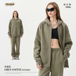 thumbnail for TILANI men's autumn and winter velvet thickened hooded cardigan sweatshirt sweatshirt sweatpants American fashion brand youth hoodie set