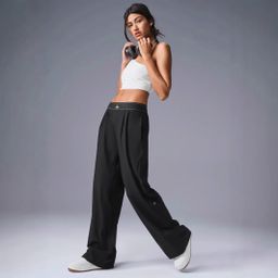 thumbnail for alo pants jacquard logo high waist pants casual sports pants wide leg straight pants lengthened Joker casual pants!