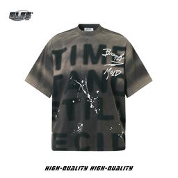 thumbnail for GLFS-25 New Vintage Inkjet Heavy Wash Tide Men's Short Sleeve Dopamine Girls Half Sleeve Couple Cotton T-Shirt