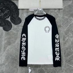 thumbnail for Chrome Heart Croma Hooves Print Colorblock Rorless Cotton Crewneck Long-sleeved T-shirt Unisex