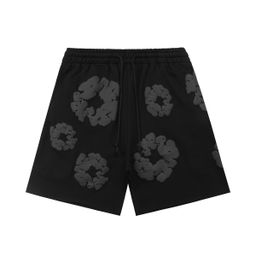 thumbnail for Cross-border hot selling American high street kapok shorts, foam print, drawstring 5 point sweatpants, five point pants, trendy men and women