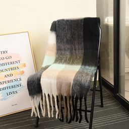 thumbnail for Scarf women's winter ac double-sided rainbow plaid shawl long seahorse hair color-blocked scarf men's tassel