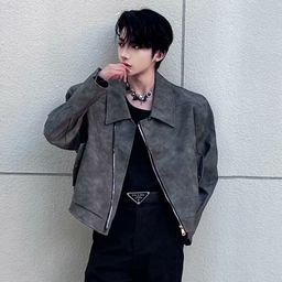 thumbnail for Autumn mountain style niche high-end design sense American retro leather jacket men's short men's motorcycle leather jacket trend