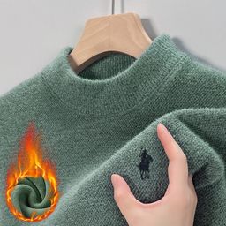 thumbnail for Middle-aged men&#039s fleece-lined thick sweater winter new warm fashion half high collar sweater base coat wholesale