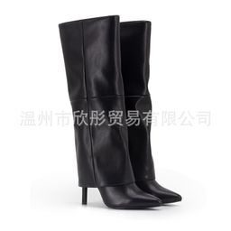 thumbnail for Autumn and winter cross-border women's Amazon independent station fashion boots stiletto heel boots pointed knee boots knee boots