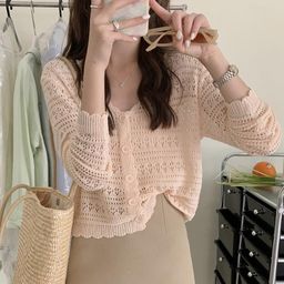 thumbnail for 镂空针织开衫女薄款夏季外套冰丝防晒空调衫披肩外搭长袖短款上衣