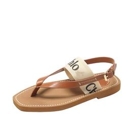 thumbnail for Letter Slippers for Women Summer Outer Wear 2024 New Casual Vacation Internet Celebrity Flats Bottom Flip Flops Cross Sandals for Women
