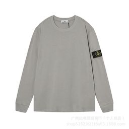 thumbnail for Stone European and American Style Crew Neck Sweatshirt Long Sleeve T-Shirt Loose Fit Unisex Couple Style Armband Badge Island Casual Versatile