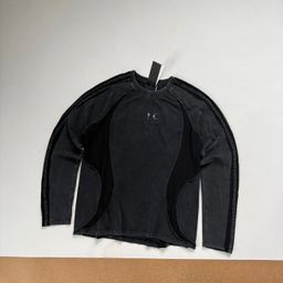 thumbnail for Cross-border TC co-branded metal logo breathable mesh patchwork three-stripe stretch washed distressed long-sleeve T-shirt