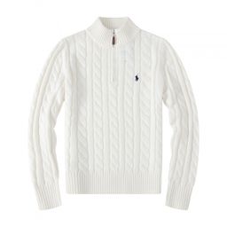 thumbnail for Cross-border embroidered Pony Label Rough RL European and American vintage half-zip twisted sweater knit top