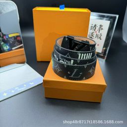 thumbnail for New L Men's Belt Smooth Buckle V Letter Belt Youth Plaid Pants Belt Trendy Casual Business Belt