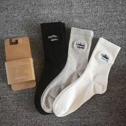 thumbnail for Four Seasons Men's and Women's High-Top Cotton Socks with Small Red Flower Embroider, Cute and Versatile, Simple and Casual Long-Tube Thin Letter Socks